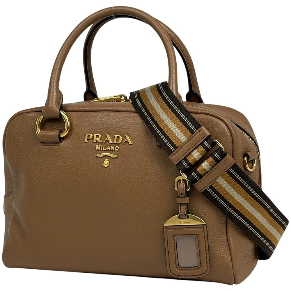 Prada 2way Shoulder Bag Leather Brown